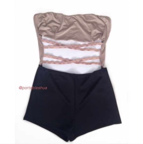 NWOT - Mocha Strapless Strappy Cut Out Romper - Picture 3 of 9